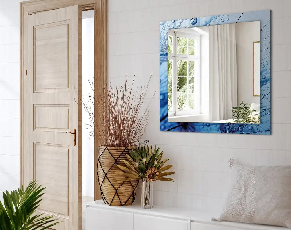 Rectangular mirror print Drops on dandelions