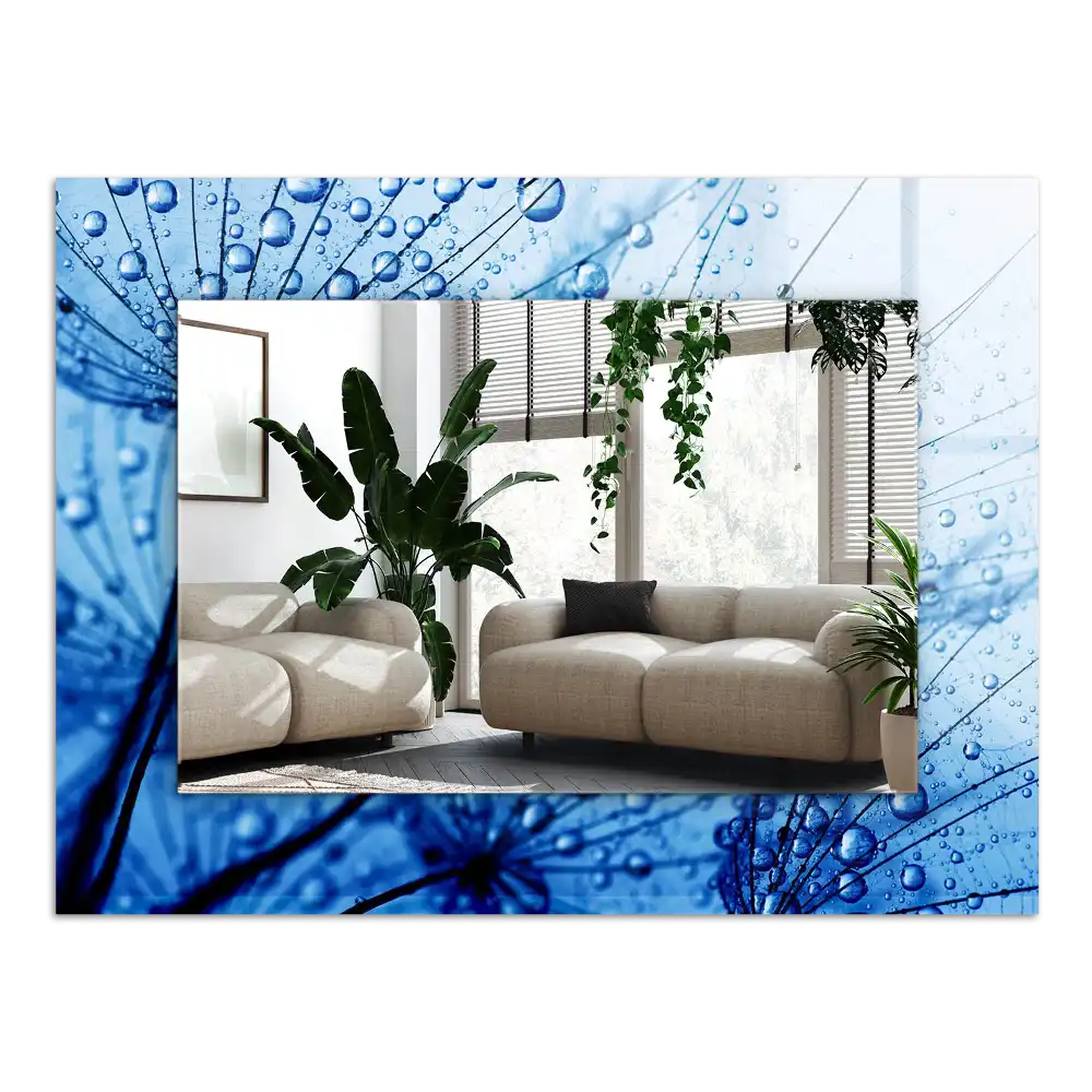 Rectangular mirror print Drops on dandelions