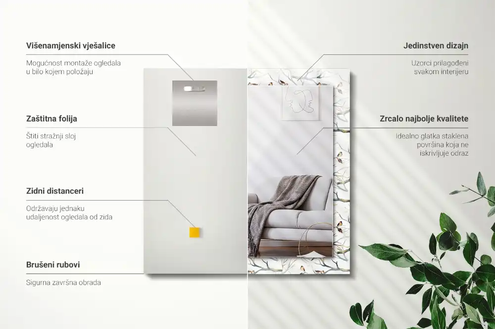 Rectangle decorative mirror Birds on the branches