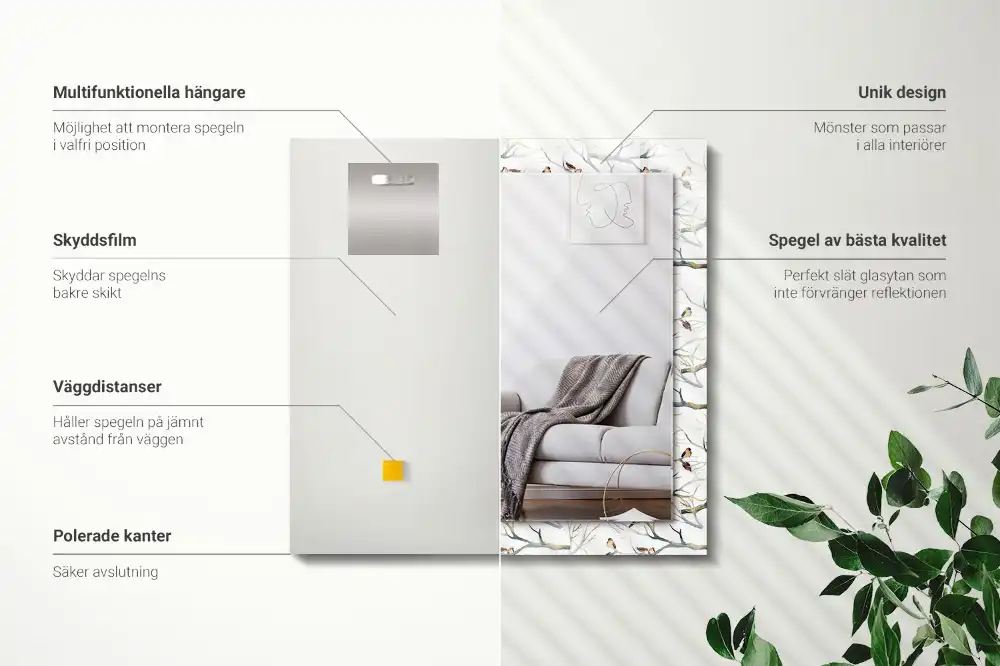 Rectangle decorative mirror Birds on the branches