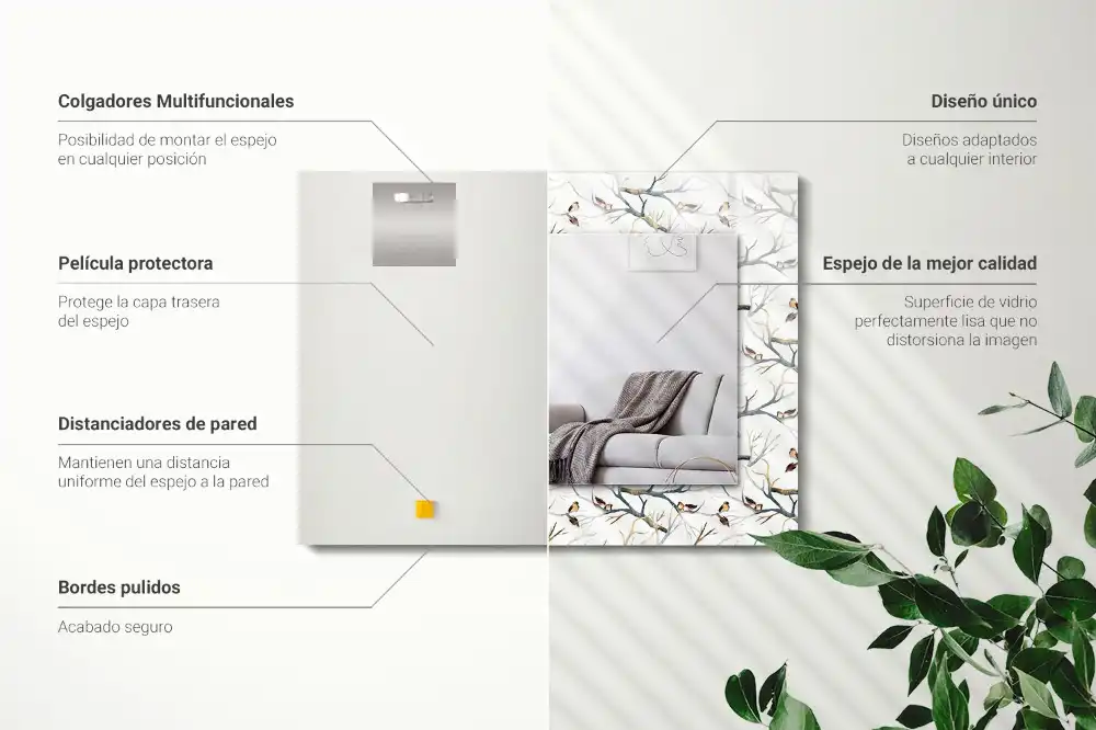 Rectangle decorative mirror Birds on the branches