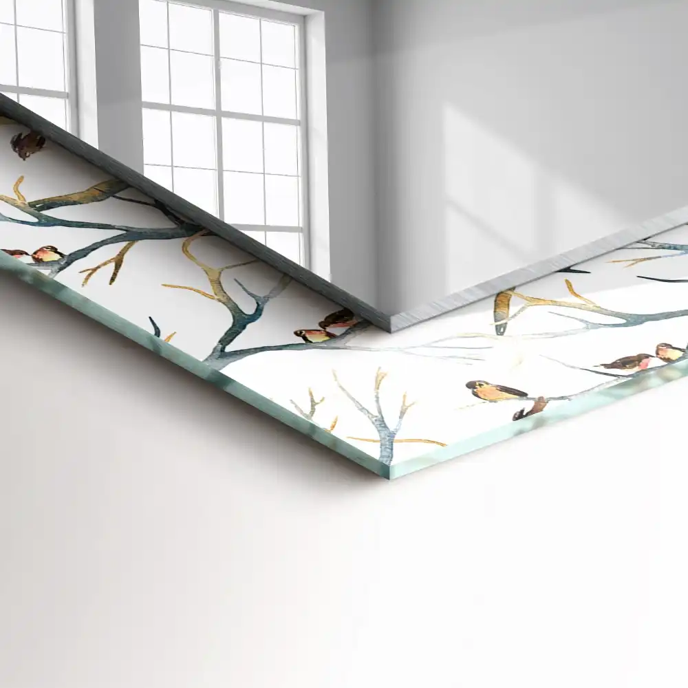 Rectangle decorative mirror Birds on the branches