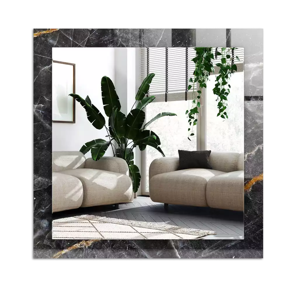 Rectangular wall mirror design Black marble veins