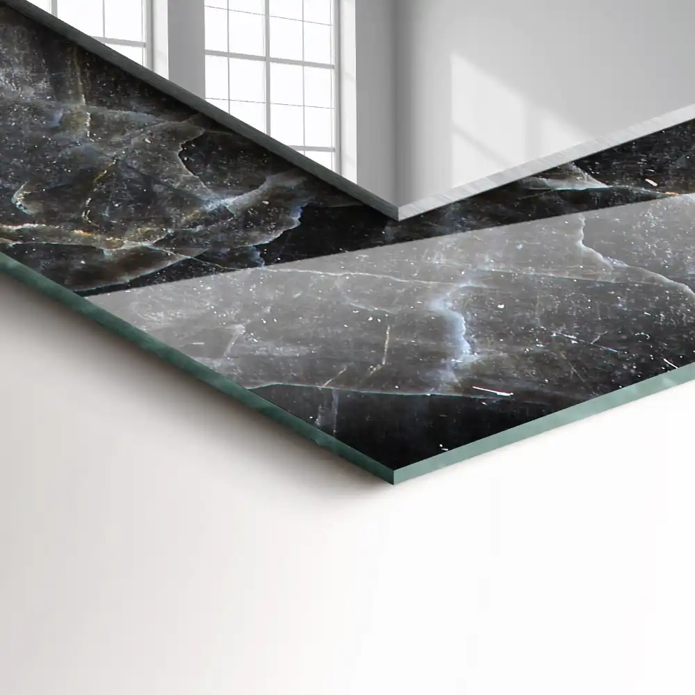 Rectangular wall mirror design Black marble veins