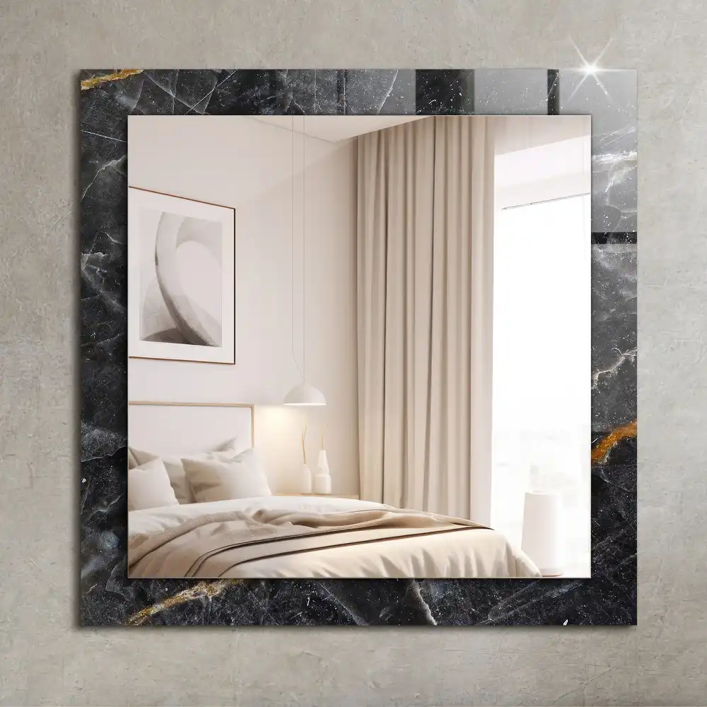 Rectangular wall mirror design Black marble veins