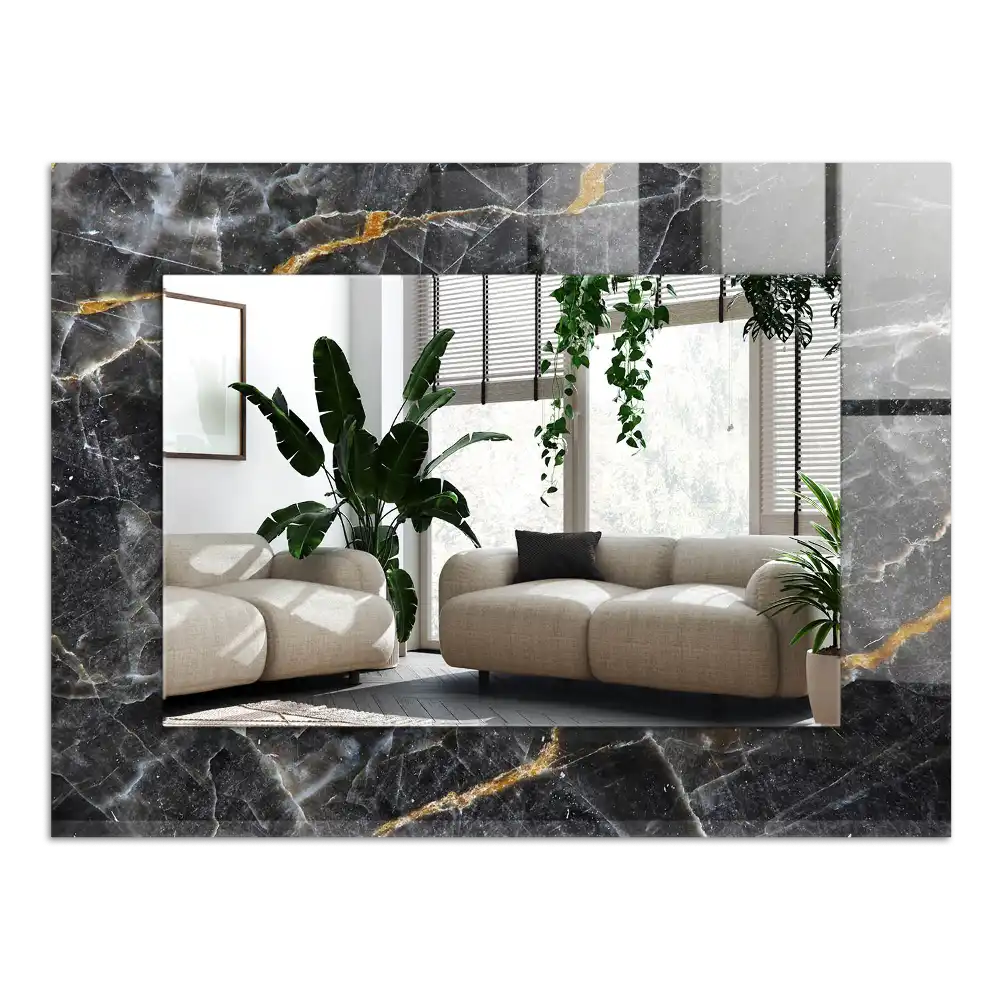 Rectangular wall mirror design Black marble veins