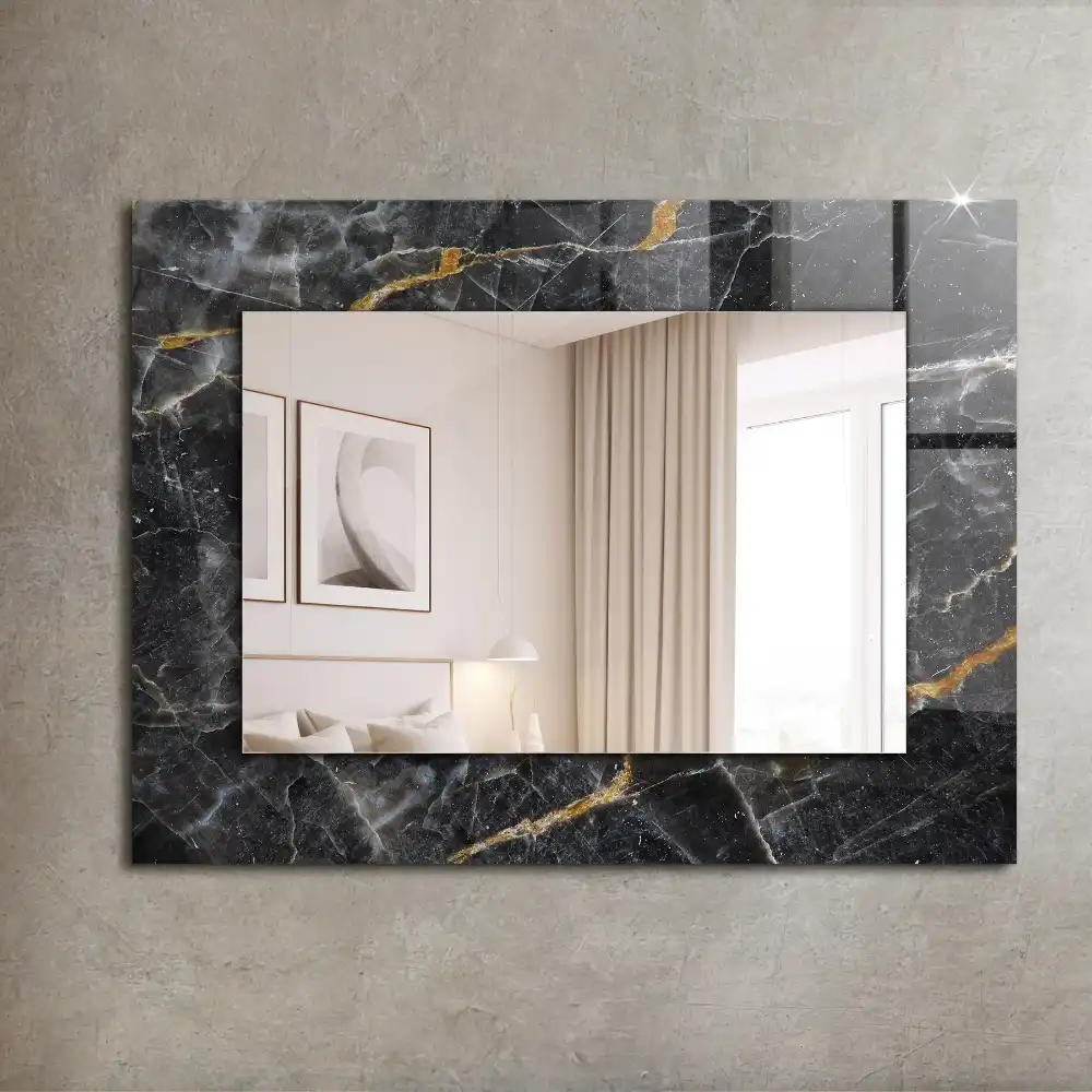 Rectangular wall mirror design Black marble veins