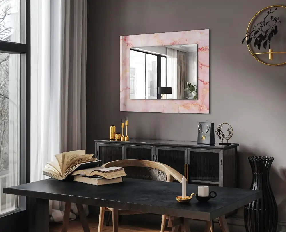 Rectangular decorative mirror Pink marble pattern
