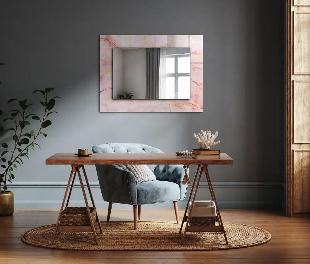 Rectangular decorative mirror Pink marble pattern