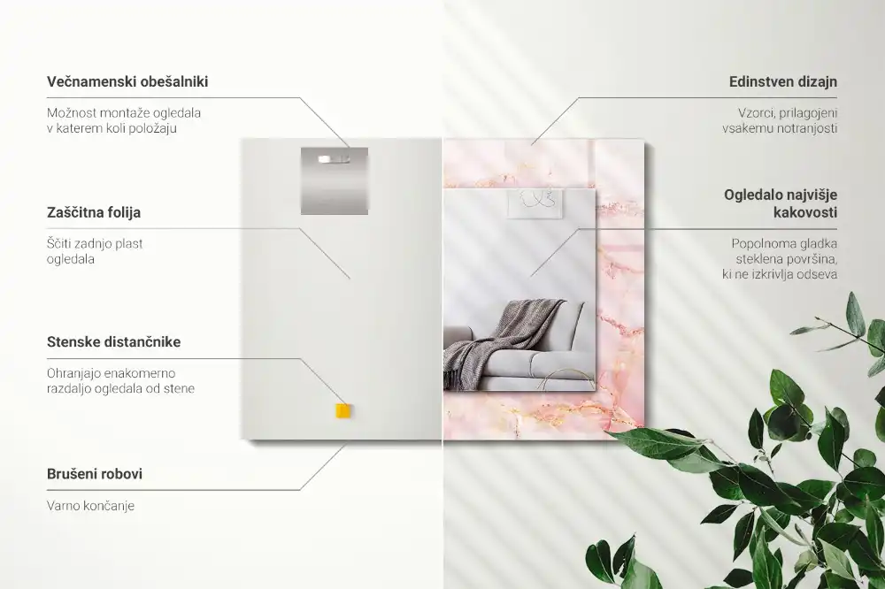 Rectangular decorative mirror Pink marble pattern