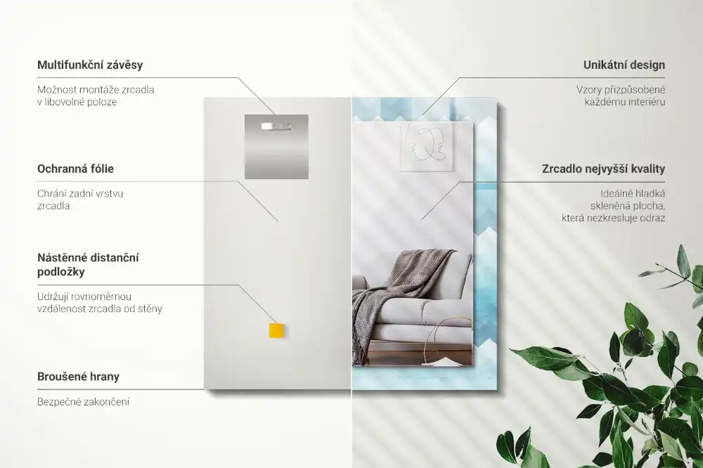 Rectangular wall mirror design Zigzag gradient pattern