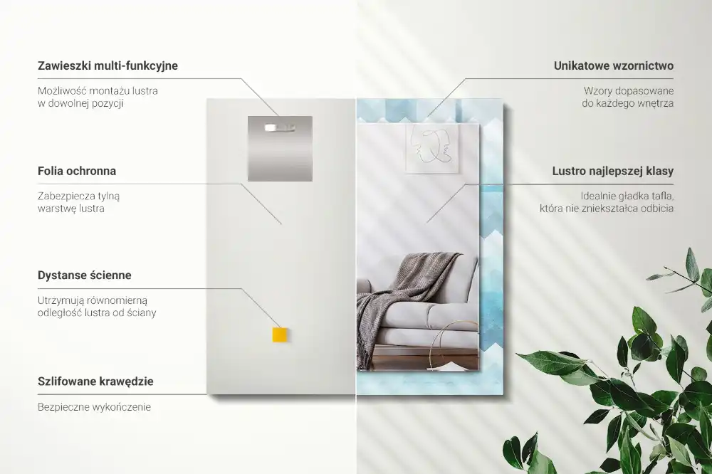 Rectangular wall mirror design Zigzag gradient pattern