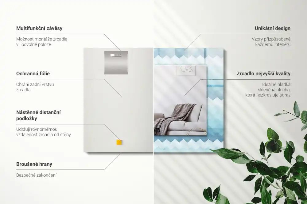 Rectangular wall mirror design Zigzag gradient pattern