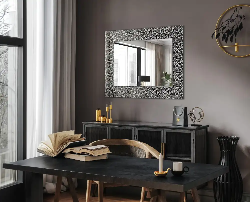 Rectangular decorative mirror Black and white ornaments