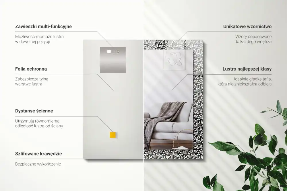 Rectangular decorative mirror Black and white ornaments