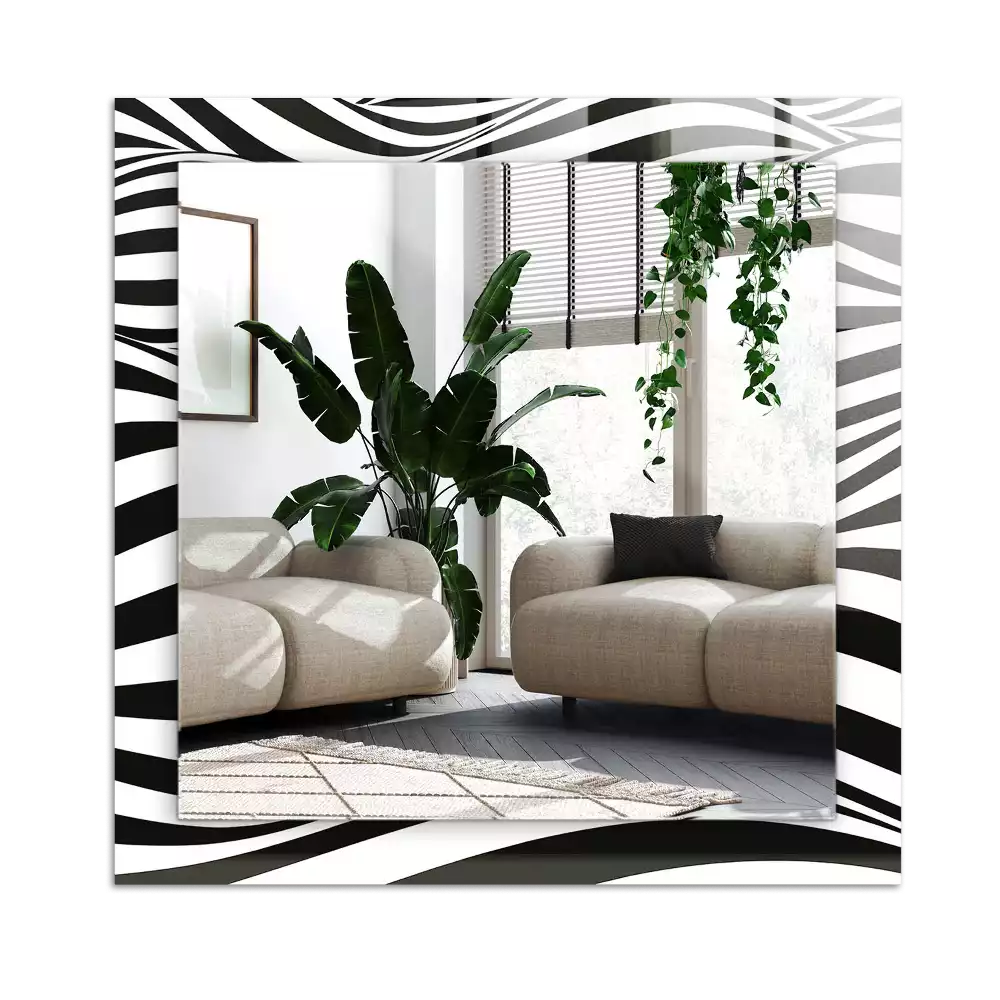 Rectangular wall mirror design Black and white waves