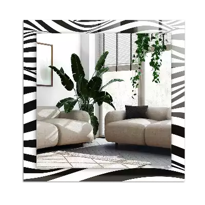 Rectangular wall mirror design Black and white waves