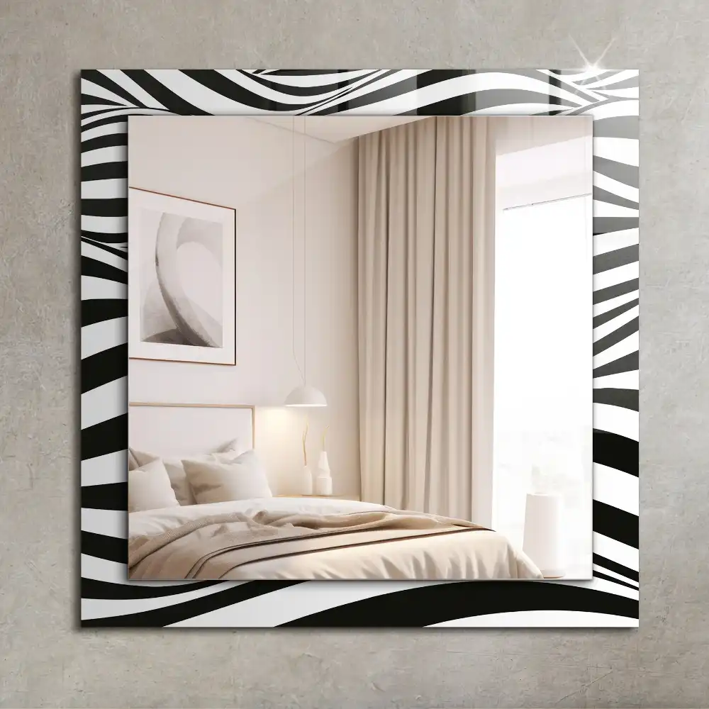 Rectangular wall mirror design Black and white waves