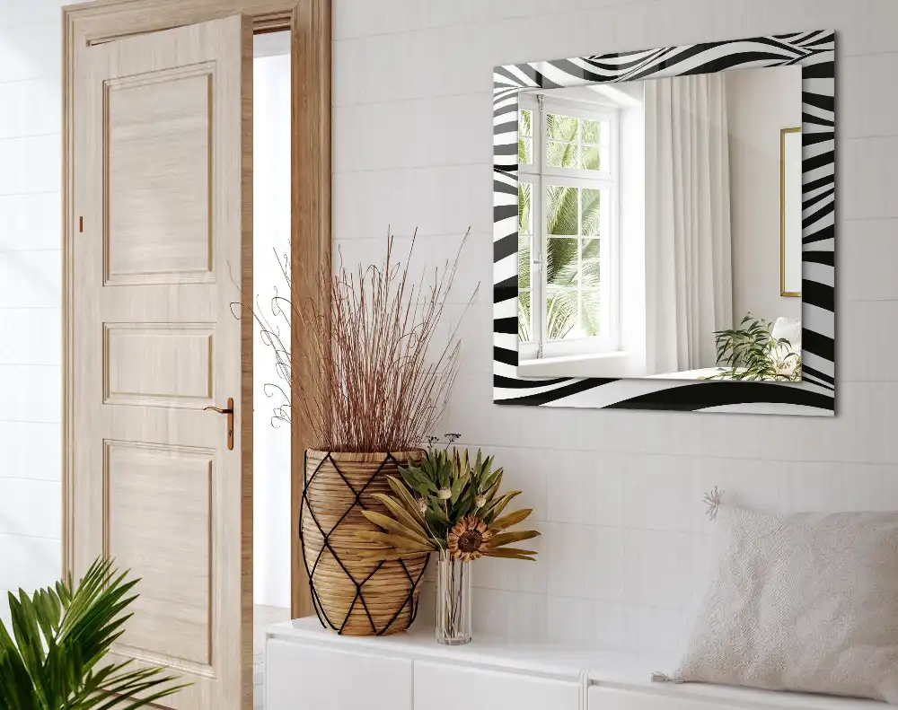 Rectangular wall mirror design Black and white waves
