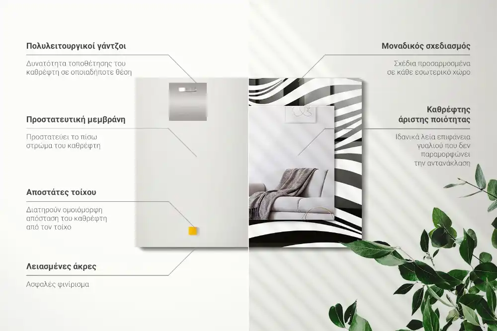 Rectangular wall mirror design Black and white waves