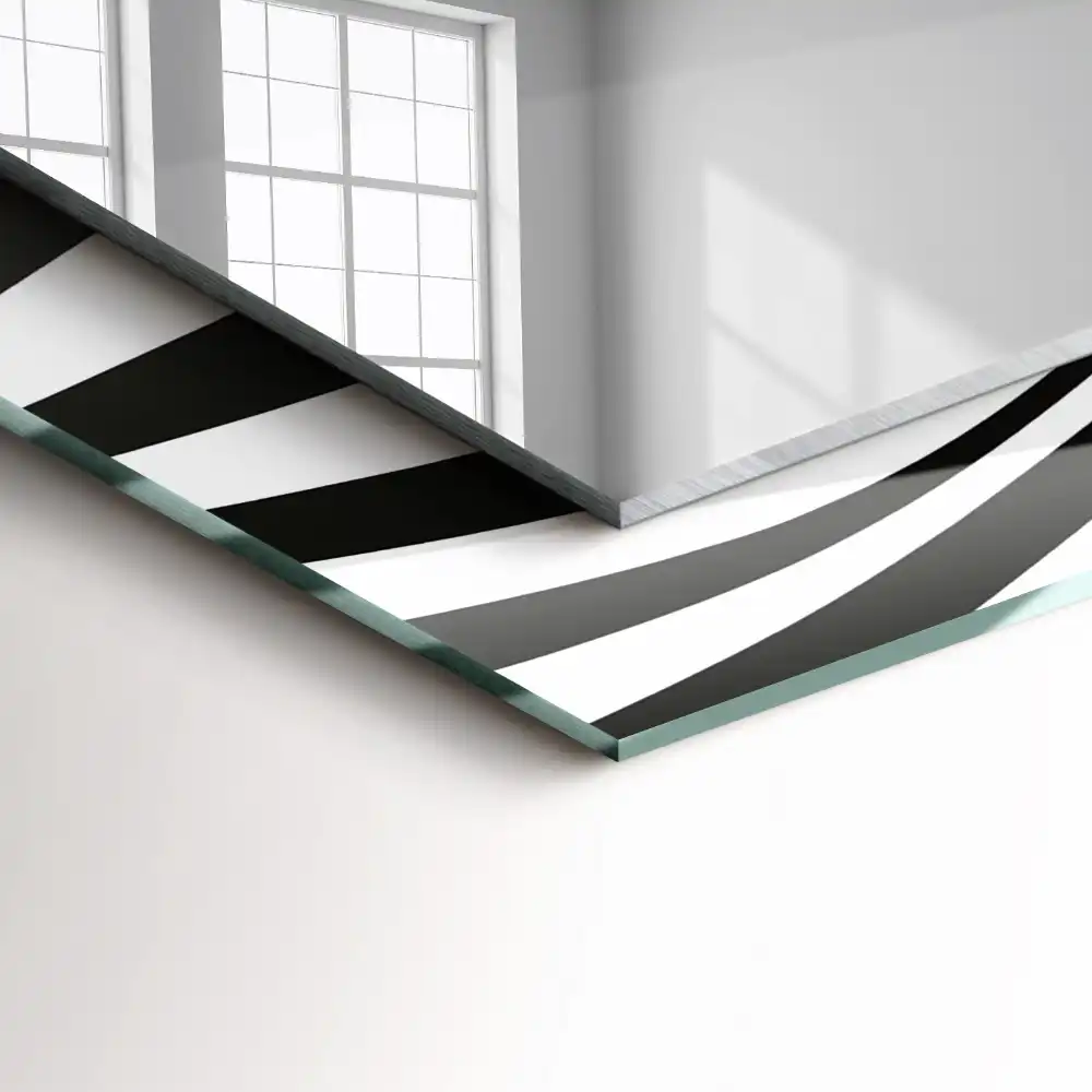 Rectangular wall mirror design Black and white waves