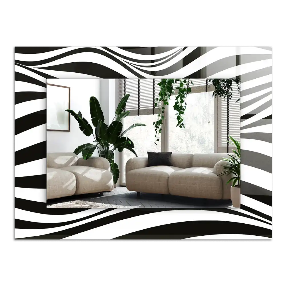 Rectangular wall mirror design Black and white waves