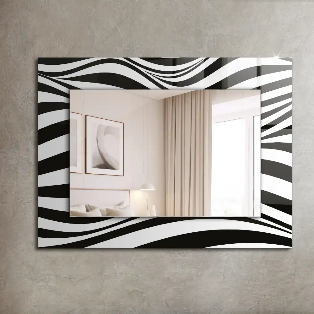 Rectangular wall mirror design Black and white waves