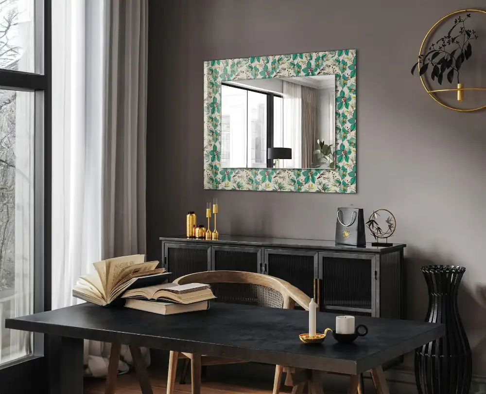 Rectangular decorative mirror Birds and flowers
