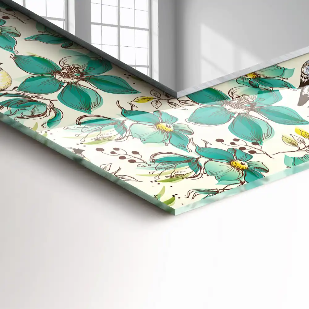 Rectangular decorative mirror Birds and flowers
