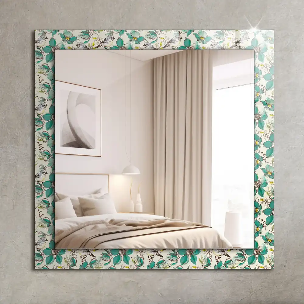 Rectangular decorative mirror Birds and flowers