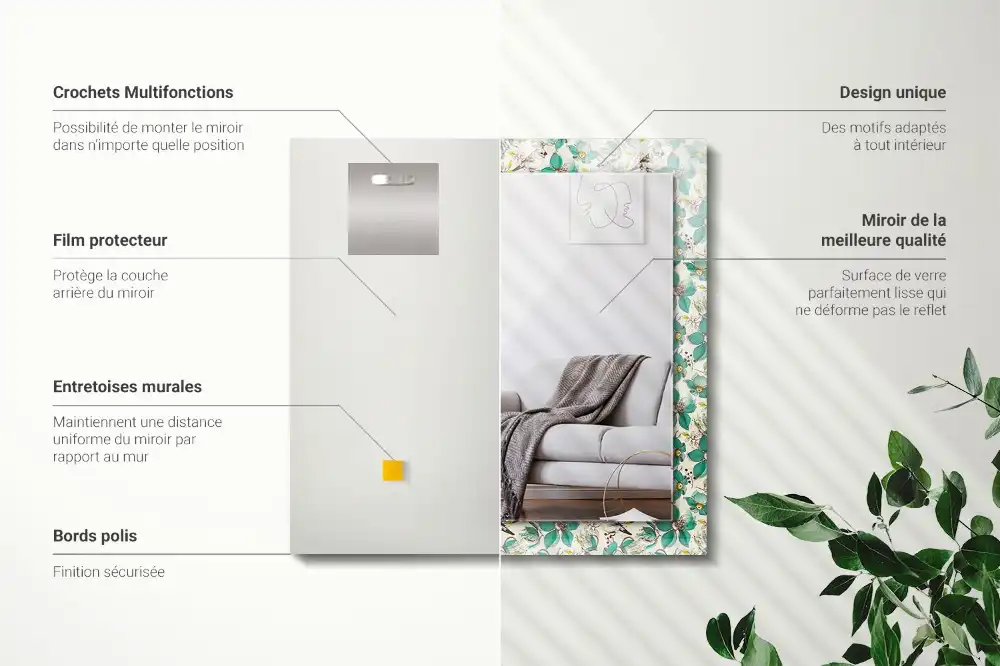 Rectangular decorative mirror Birds and flowers