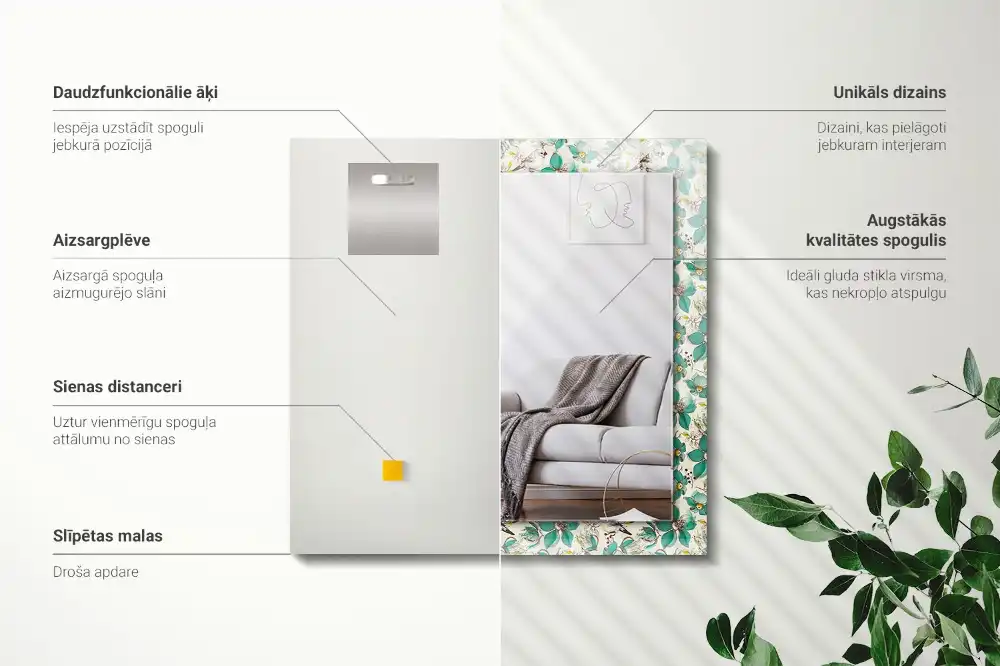 Rectangular decorative mirror Birds and flowers