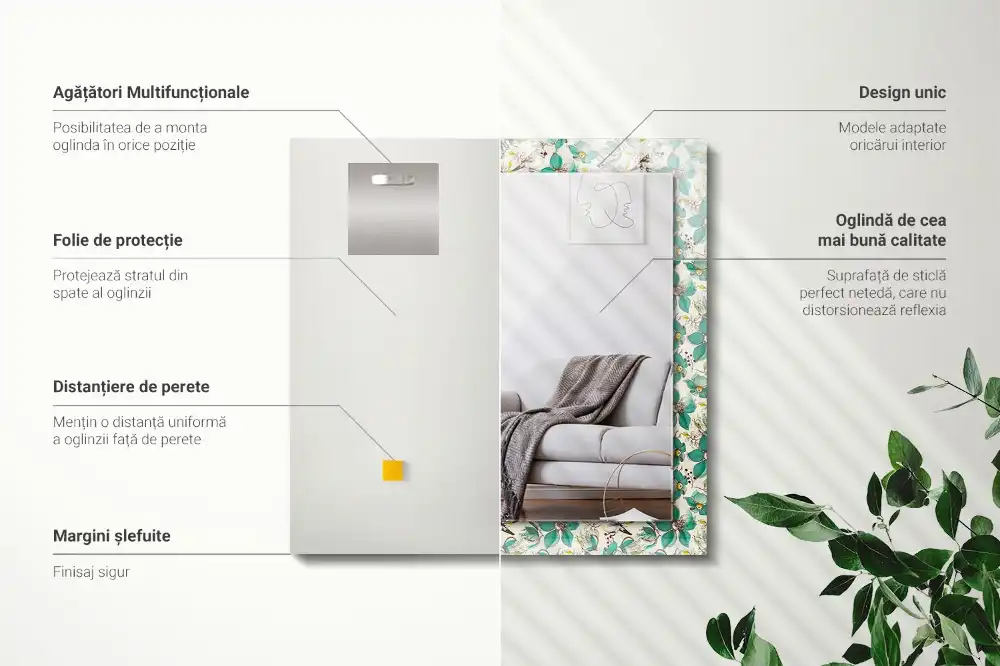 Rectangular decorative mirror Birds and flowers