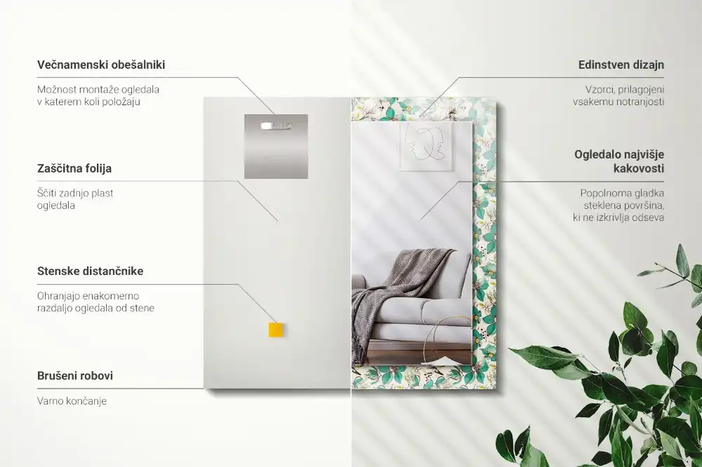 Rectangular decorative mirror Birds and flowers