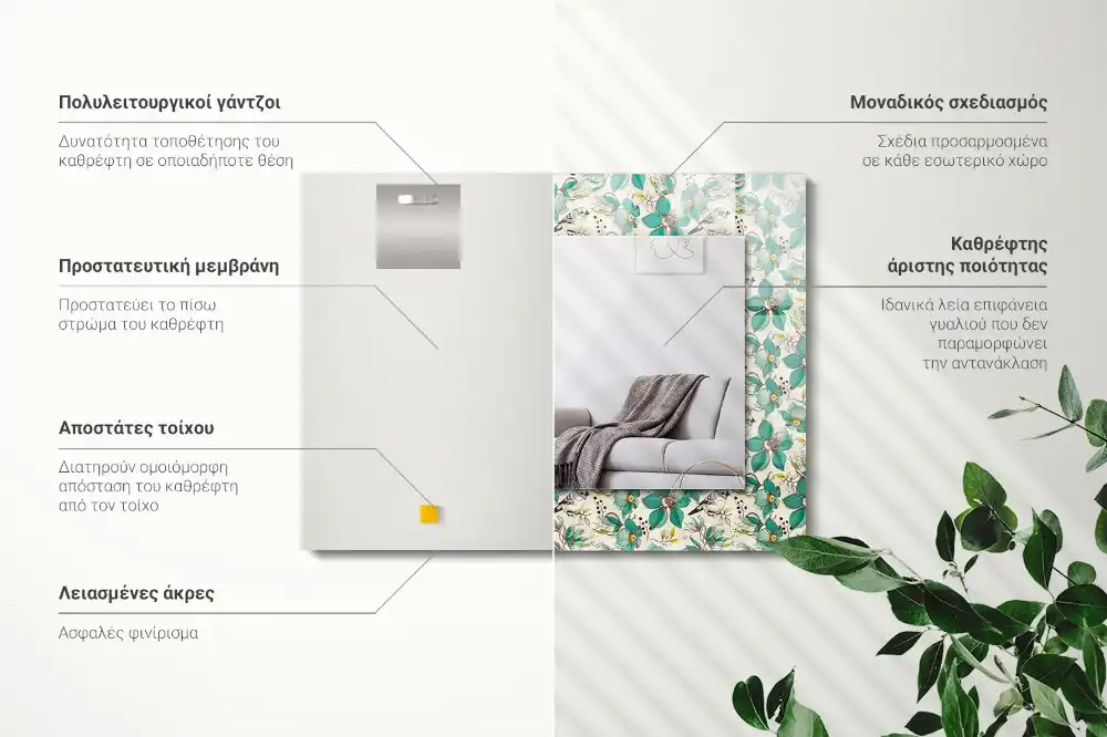 Rectangular decorative mirror Birds and flowers