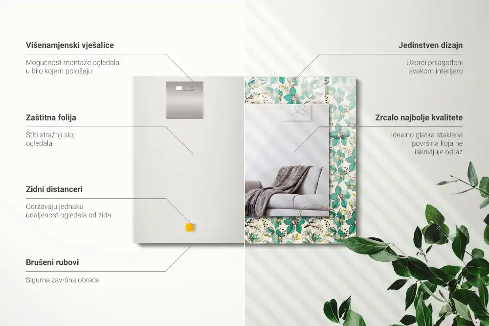 Rectangular decorative mirror Birds and flowers