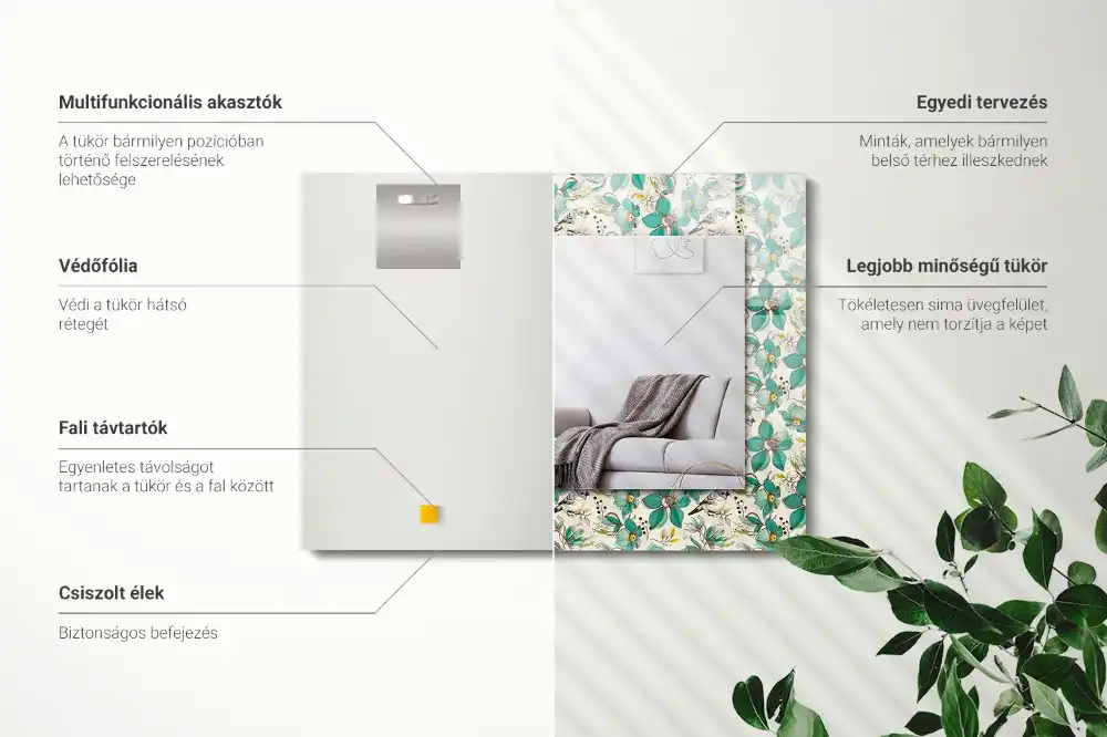 Rectangular decorative mirror Birds and flowers