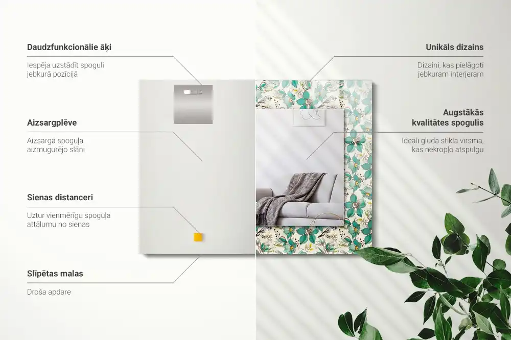 Rectangular decorative mirror Birds and flowers