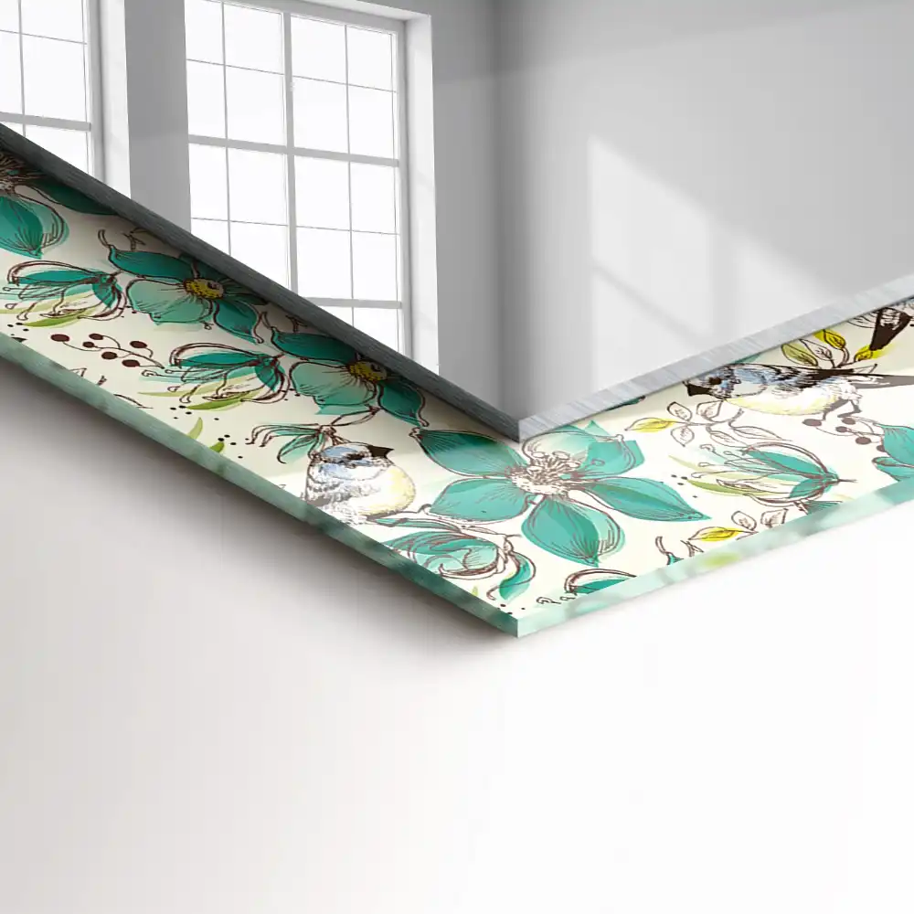 Rectangular decorative mirror Birds and flowers