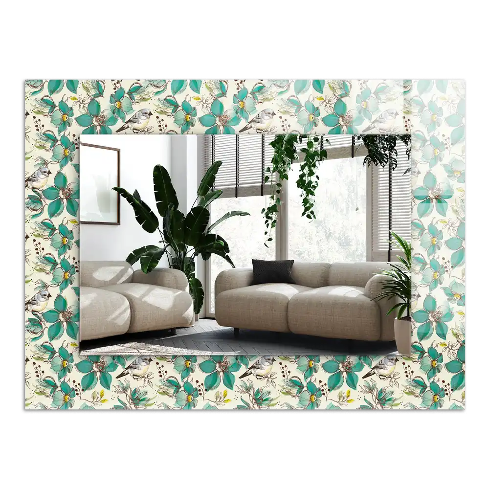 Rectangular decorative mirror Birds and flowers