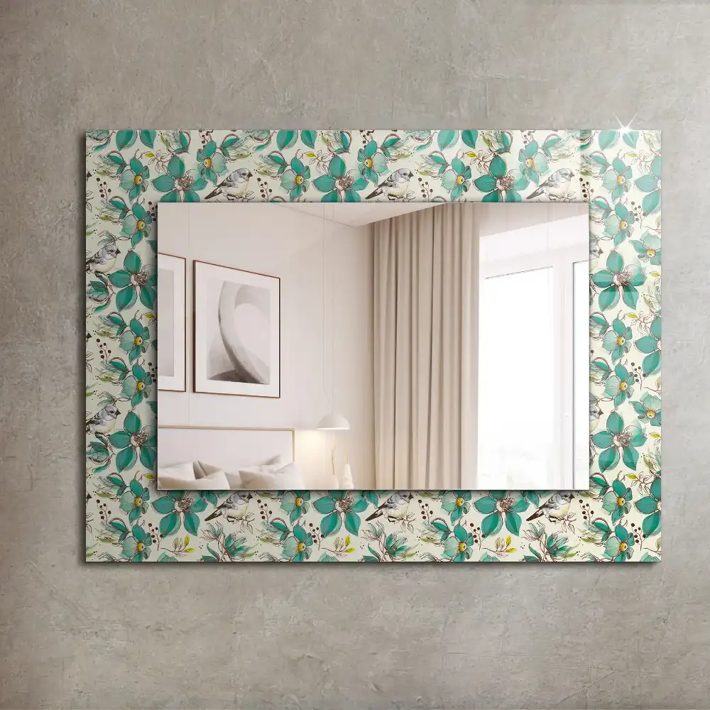 Rectangular decorative mirror Birds and flowers