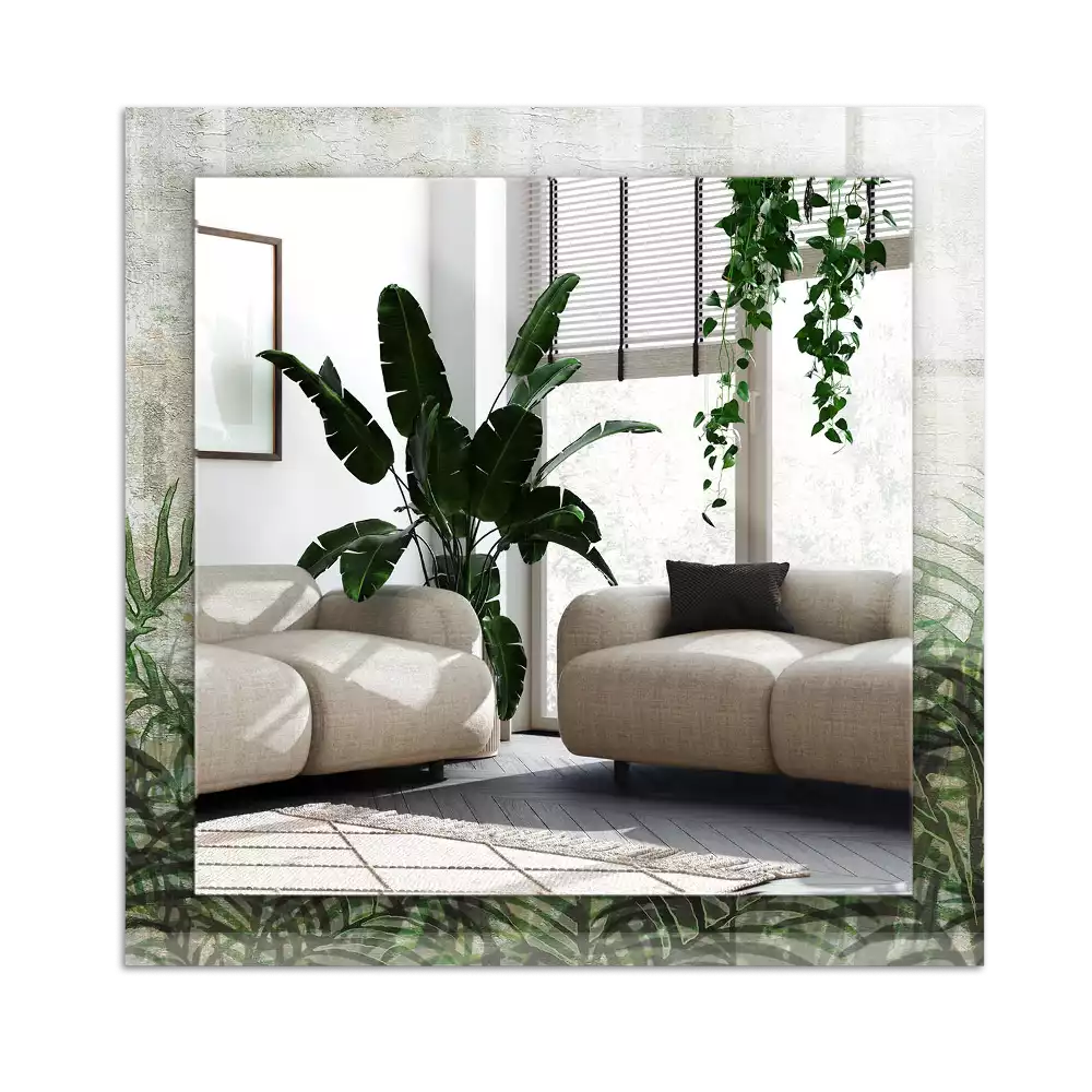 Rectangular wall mirror design Green fern leaves