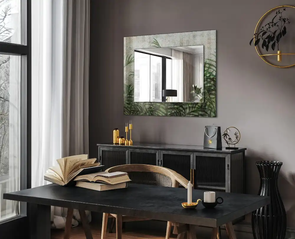 Rectangular wall mirror design Green fern leaves