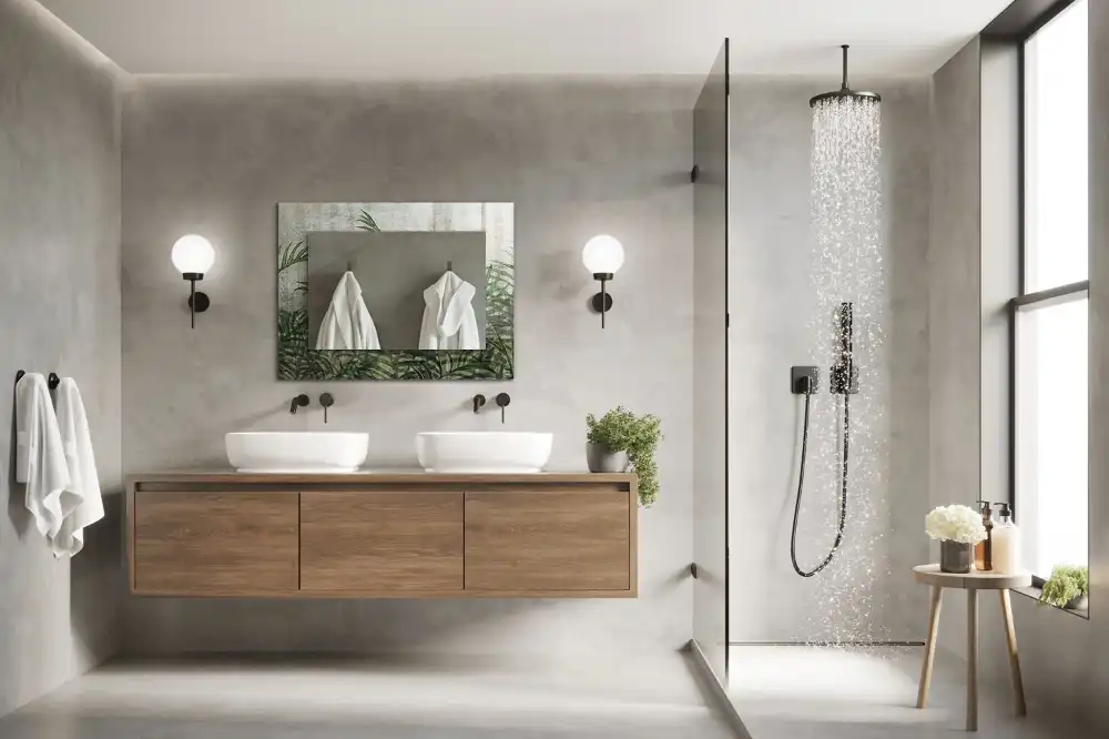 Rectangular wall mirror design Green fern leaves