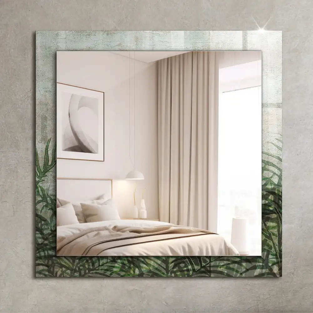 Rectangular wall mirror design Green fern leaves
