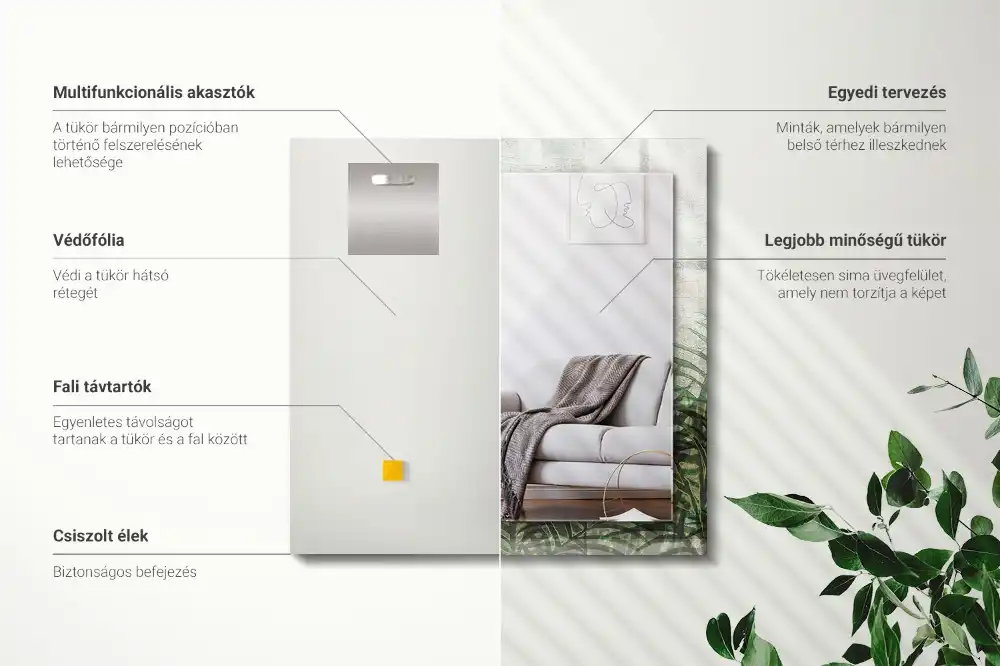 Rectangular wall mirror design Green fern leaves