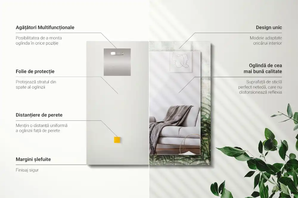 Rectangular wall mirror design Green fern leaves