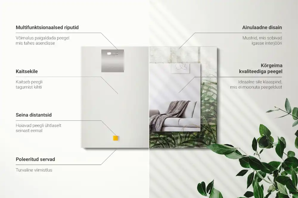 Rectangular wall mirror design Green fern leaves