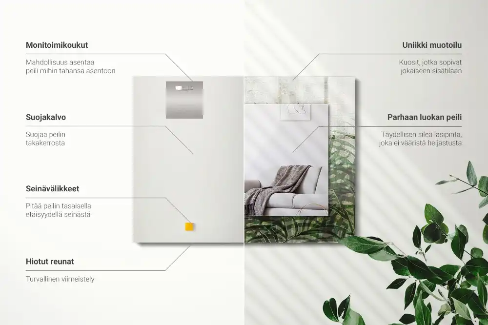 Rectangular wall mirror design Green fern leaves