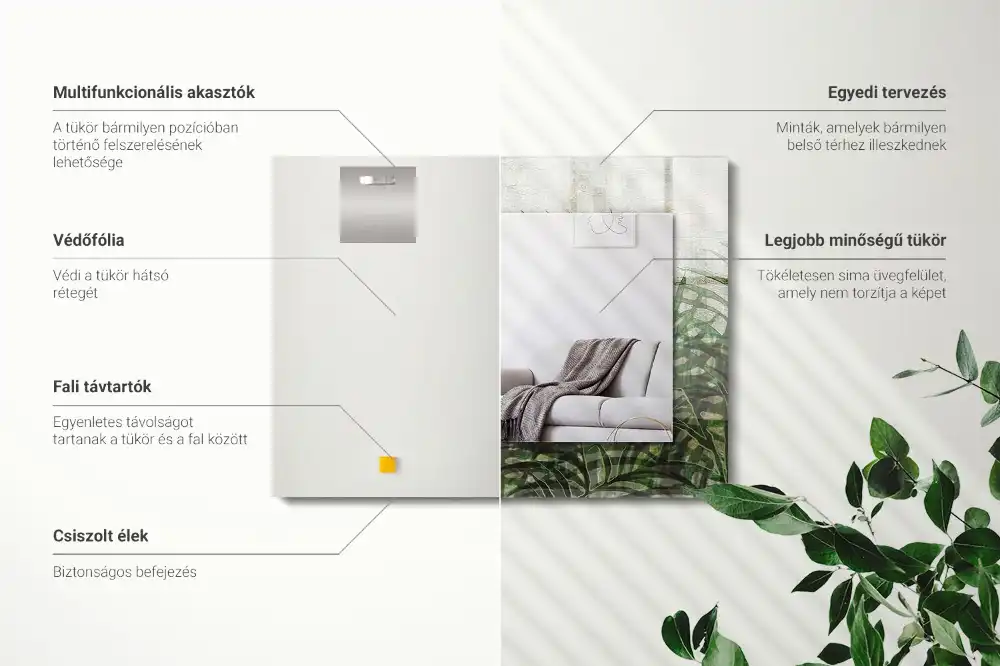 Rectangular wall mirror design Green fern leaves